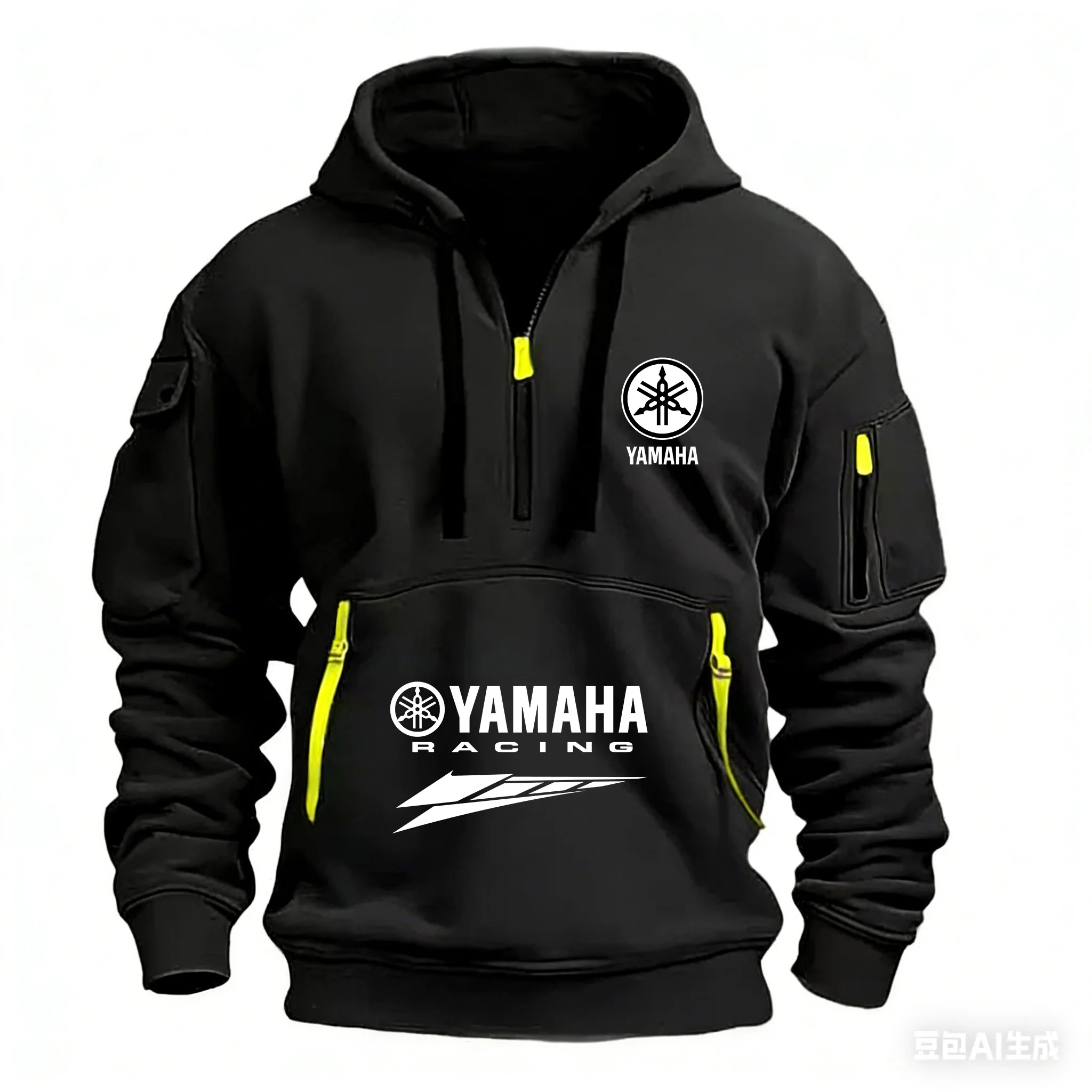 2026 New Yamaha Logo Racing Motorcycle Racing Outdoor Sports Men's Half Zipper Pocket Women's Large Hoodie