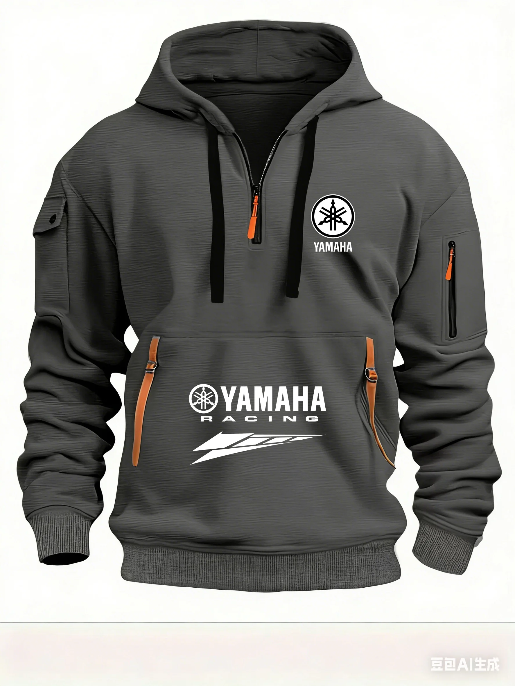 2026 New Yamaha Logo Racing Motorcycle Racing Outdoor Sports Men's Half Zipper Pocket Women's Large Hoodie