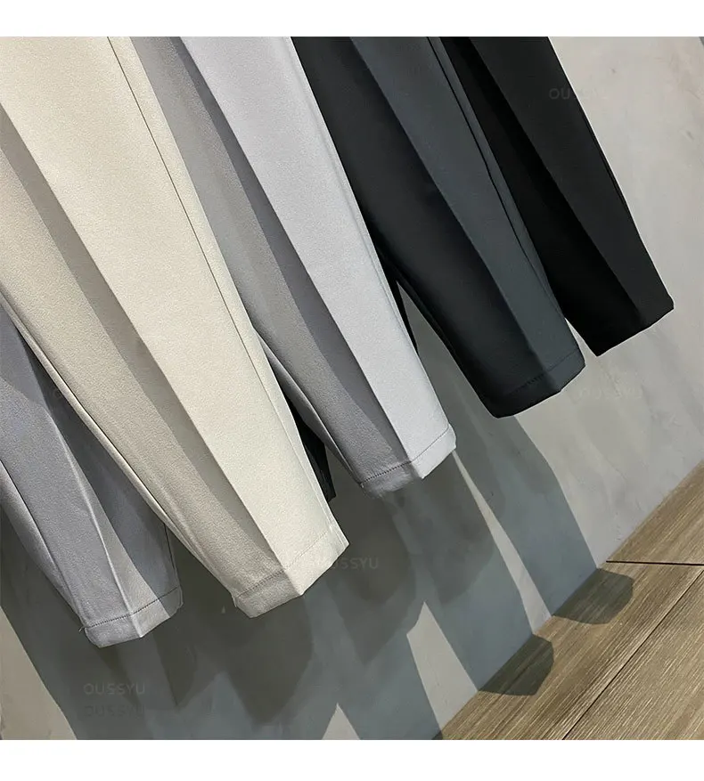 Spring Summer Men's Casual Pants Suit Pant Slim Fit Work Elastic Waist Jogging Business Trousers Male Black Plus Size 40 42