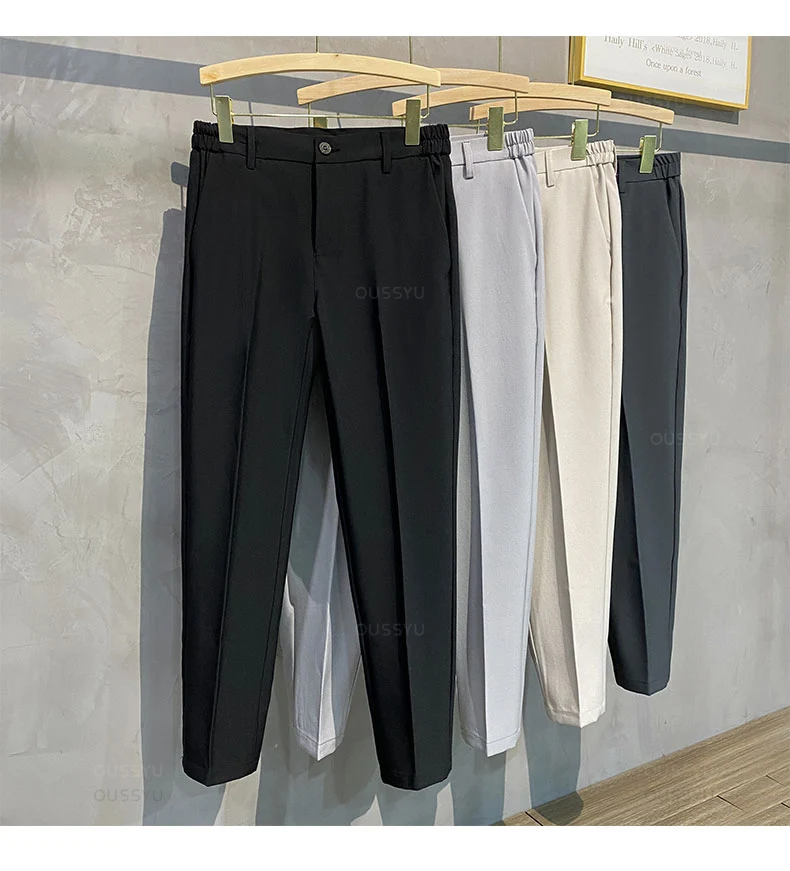 Spring Summer Men's Casual Pants Suit Pant Slim Fit Work Elastic Waist Jogging Business Trousers Male Black Plus Size 40 42