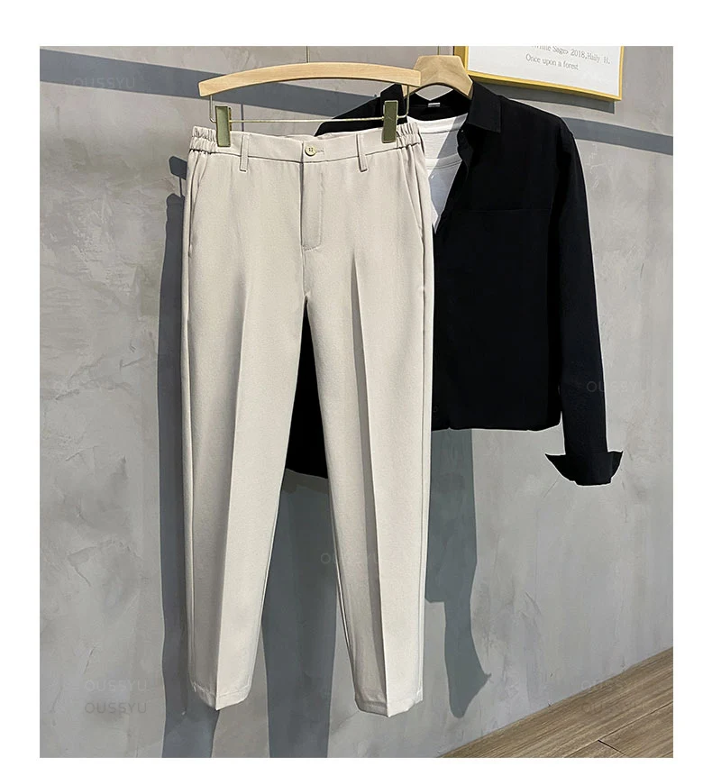 Spring Summer Men's Casual Pants Suit Pant Slim Fit Work Elastic Waist Jogging Business Trousers Male Black Plus Size 40 42