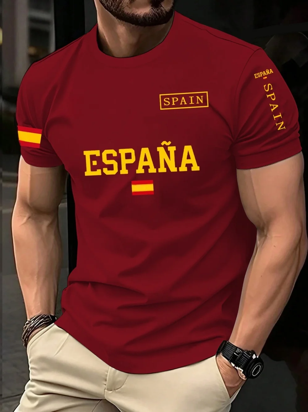 Spain 2026 Football Jersey for Men Classic God Spain Casual Short Sleeve Tops Casual O-Neck Sports Style T-Shirt Man Clothing