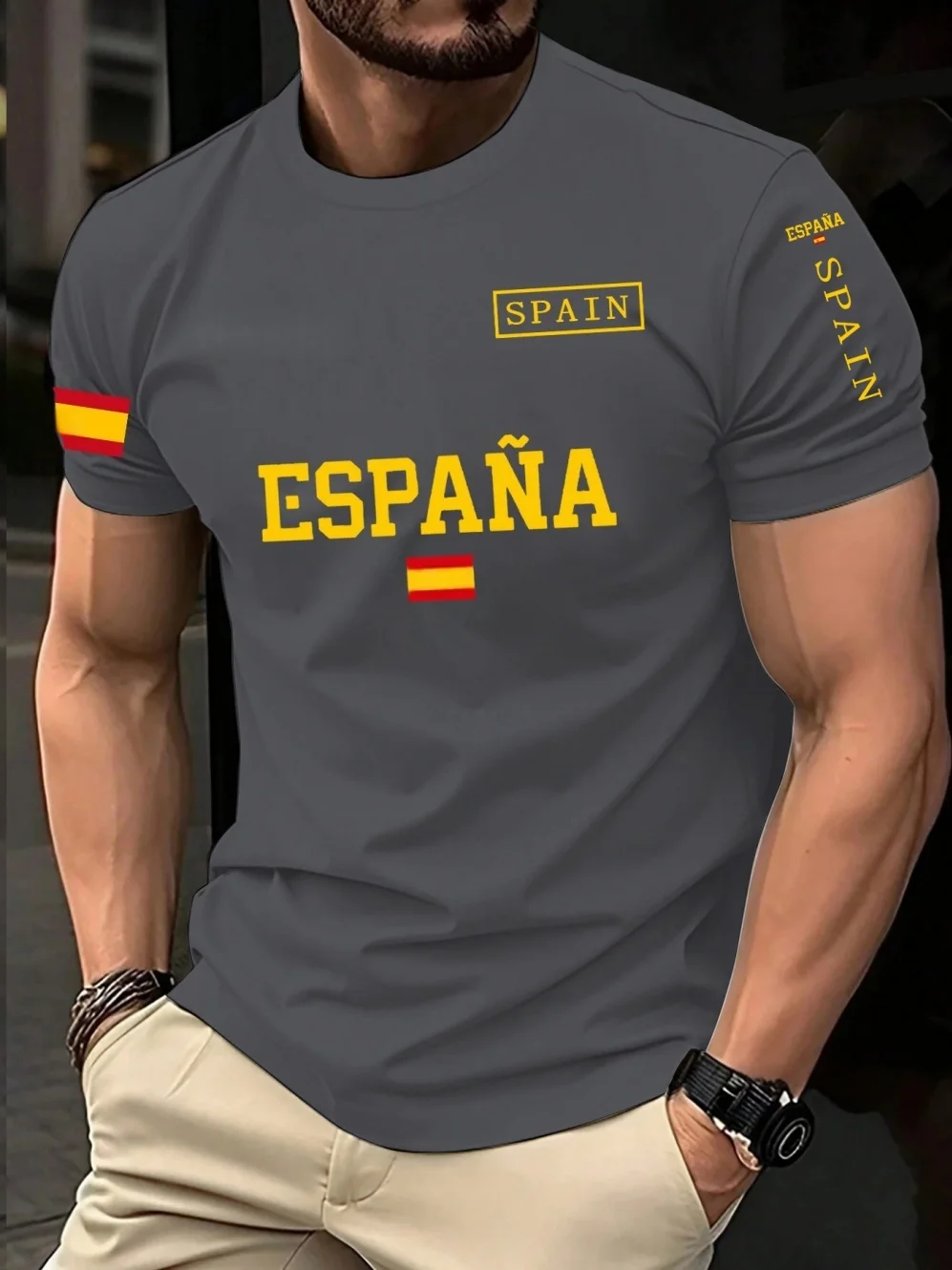 Spain 2026 Football Jersey for Men Classic God Spain Casual Short Sleeve Tops Casual O-Neck Sports Style T-Shirt Man Clothing