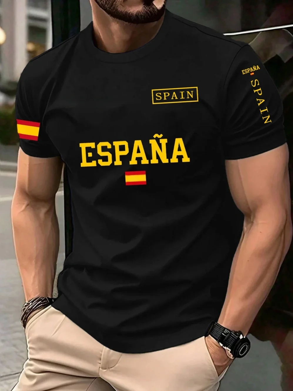 Spain 2026 Football Jersey for Men Classic God Spain Casual Short Sleeve Tops Casual O-Neck Sports Style T-Shirt Man Clothing