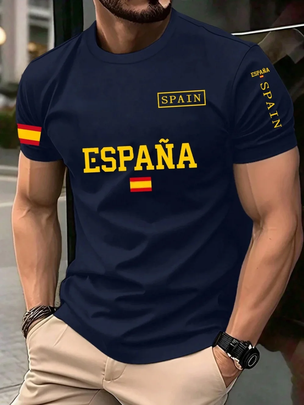 Spain 2026 Football Jersey for Men Classic God Spain Casual Short Sleeve Tops Casual O-Neck Sports Style T-Shirt Man Clothing