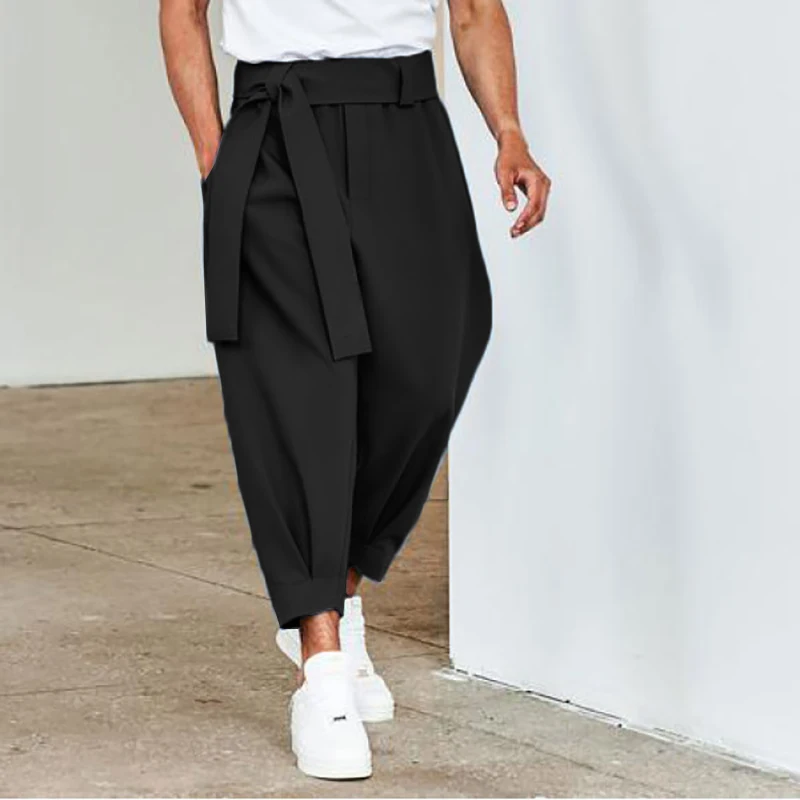 Spring Men Belt Baggy Pants Casual Streetwear Premium Quality Solid Color Oversized Joggers Fashion Harem Pants 2026 New S-3XL