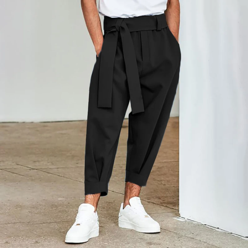 Spring Men Belt Baggy Pants Casual Streetwear Premium Quality Solid Color Oversized Joggers Fashion Harem Pants 2026 New S-3XL
