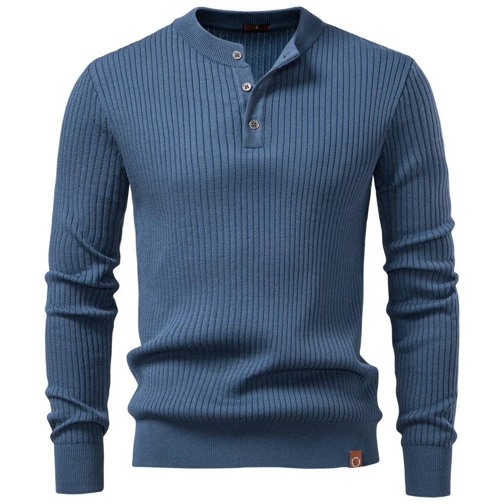 AIOPESON Button Placket Polo Shirt Men Ribbed Stripe Long Sleeve Contemporary Fit Minimalist Autumn Winter Premium Business Top