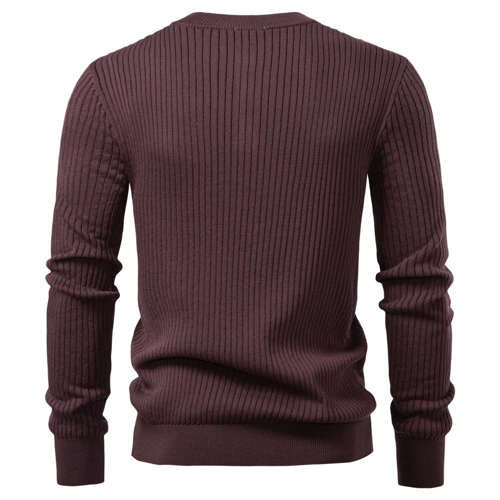 AIOPESON Button Placket Polo Shirt Men Ribbed Stripe Long Sleeve Contemporary Fit Minimalist Autumn Winter Premium Business Top