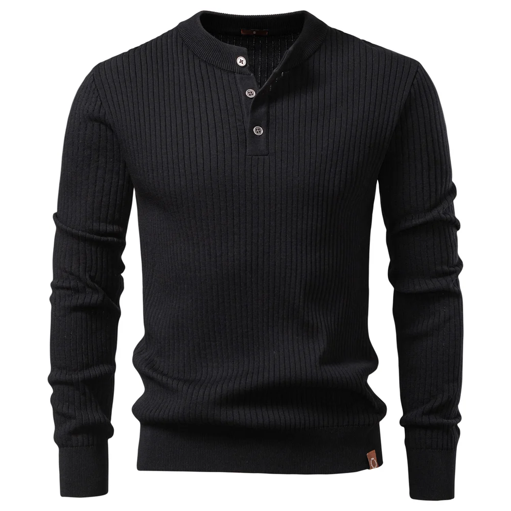 AIOPESON Button Placket Polo Shirt Men Ribbed Stripe Long Sleeve Contemporary Fit Minimalist Autumn Winter Premium Business Top