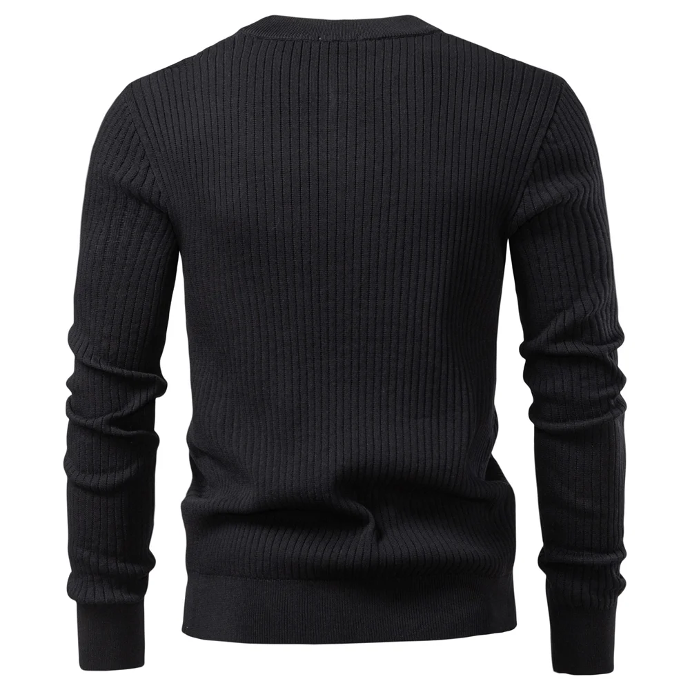 AIOPESON Button Placket Polo Shirt Men Ribbed Stripe Long Sleeve Contemporary Fit Minimalist Autumn Winter Premium Business Top