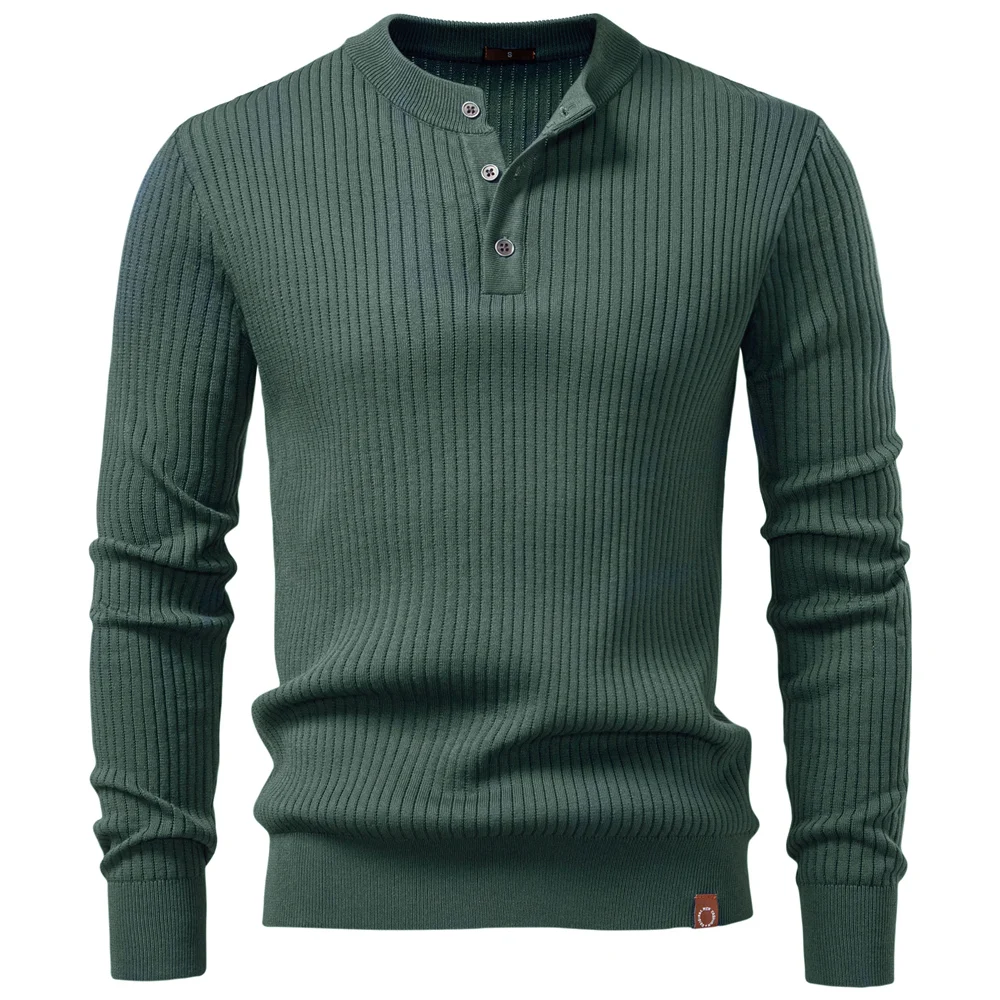 AIOPESON Button Placket Polo Shirt Men Ribbed Stripe Long Sleeve Contemporary Fit Minimalist Autumn Winter Premium Business Top