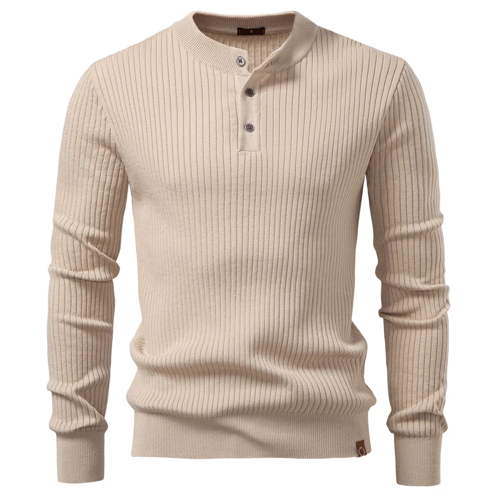 AIOPESON Button Placket Polo Shirt Men Ribbed Stripe Long Sleeve Contemporary Fit Minimalist Autumn Winter Premium Business Top