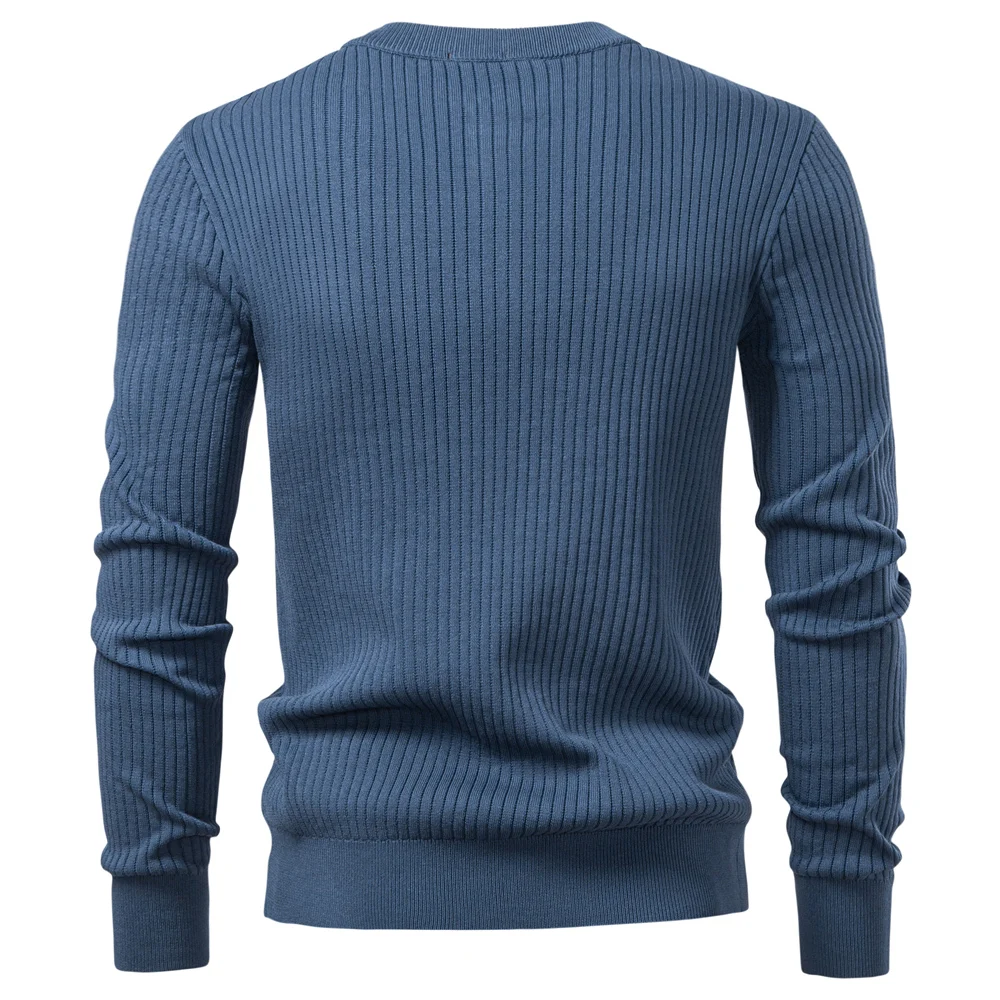 AIOPESON Button Placket Polo Shirt Men Ribbed Stripe Long Sleeve Contemporary Fit Minimalist Autumn Winter Premium Business Top