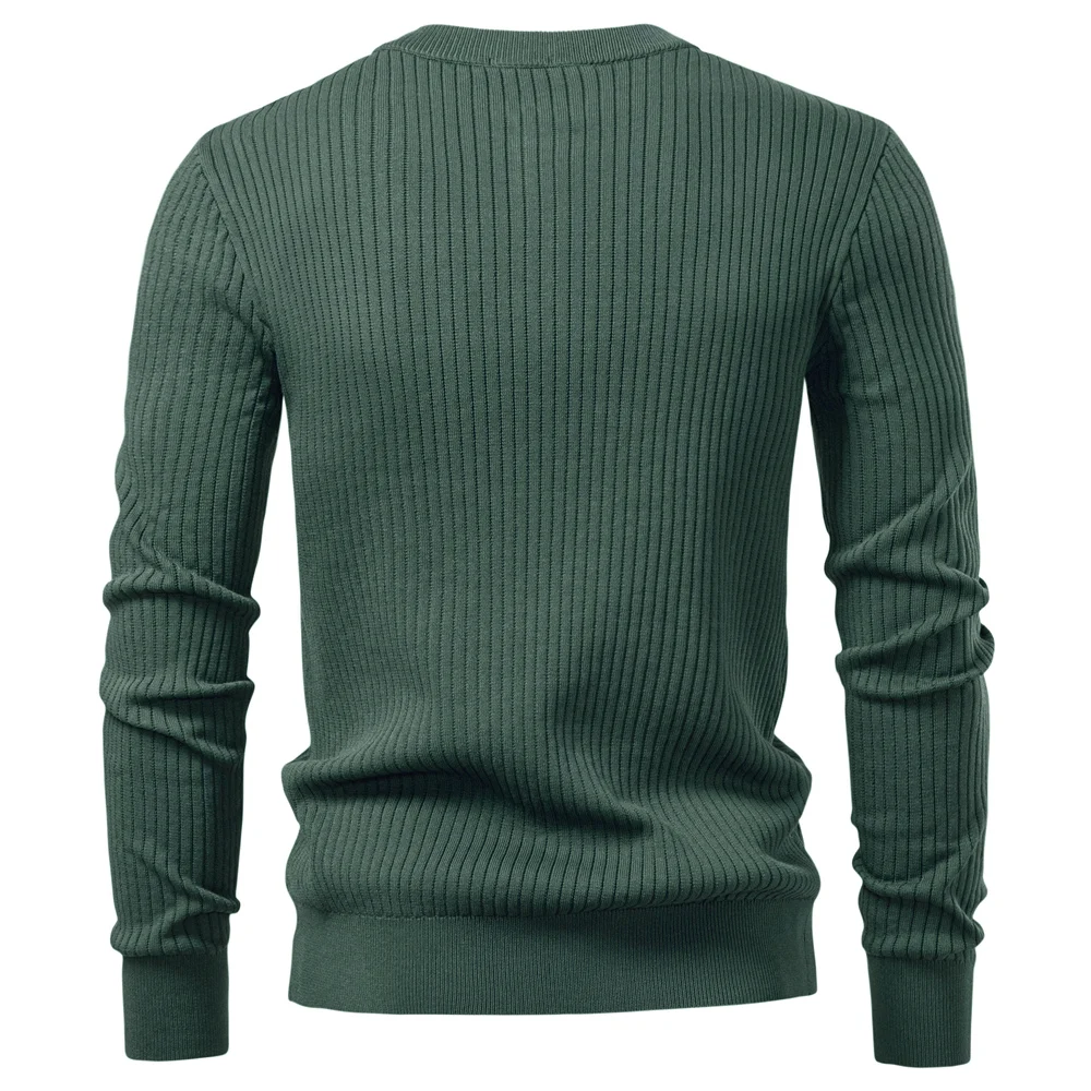 AIOPESON Button Placket Polo Shirt Men Ribbed Stripe Long Sleeve Contemporary Fit Minimalist Autumn Winter Premium Business Top