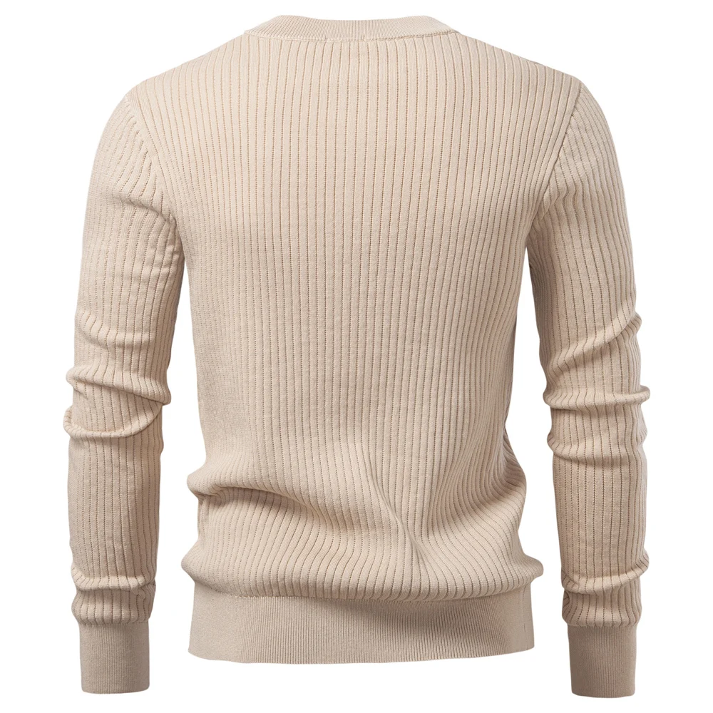AIOPESON Button Placket Polo Shirt Men Ribbed Stripe Long Sleeve Contemporary Fit Minimalist Autumn Winter Premium Business Top