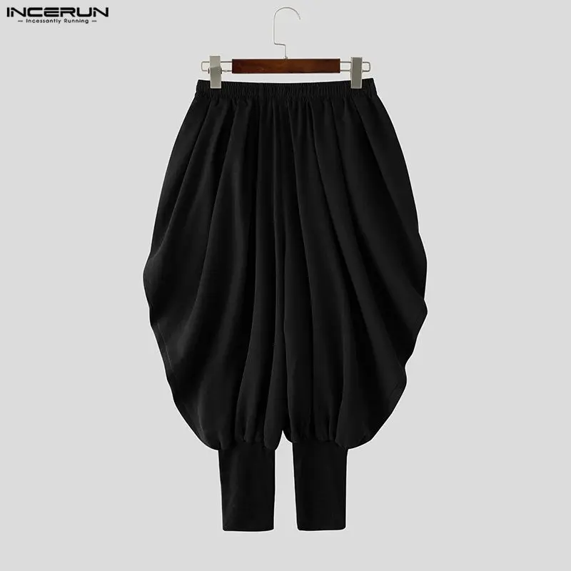 INCERUN Men Pants Solid Color Drawstring Joggers Casual Male Harem Pants Streetwear Loose Fashion Leisure Trousers Men S-5XL