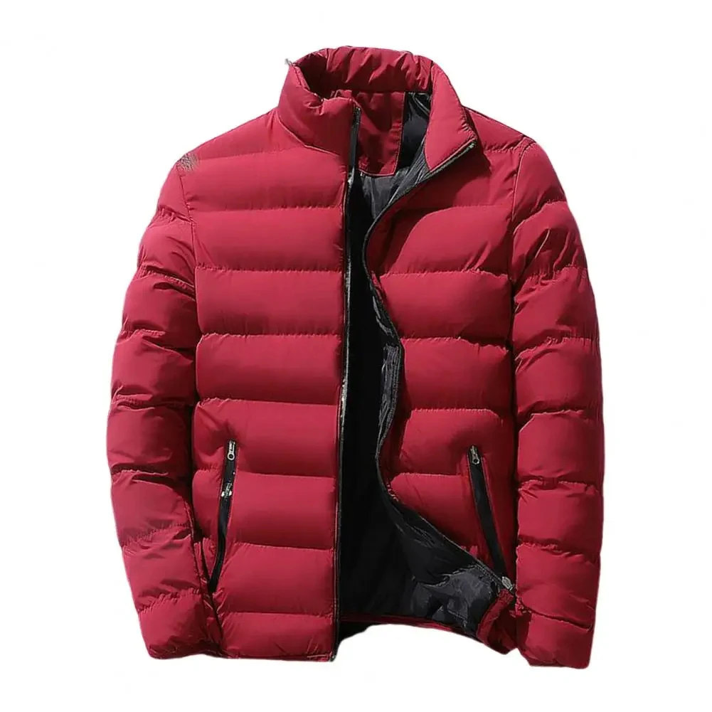 Men's stand up collar winter zipper thick cotton coat solid color street fashion style M5XL business casual zipper jacket 2023