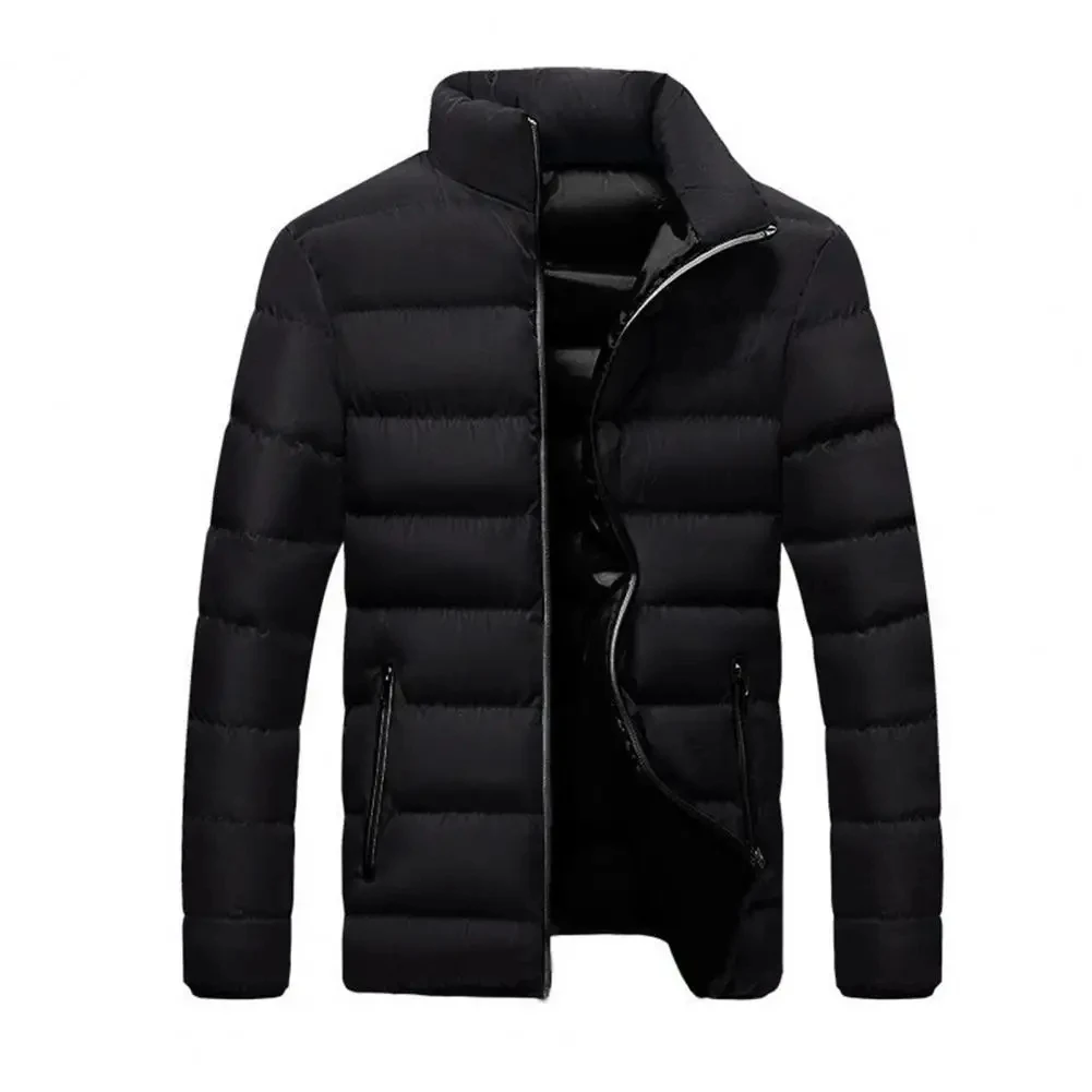 Men's stand up collar winter zipper thick cotton coat solid color street fashion style M5XL business casual zipper jacket 2023