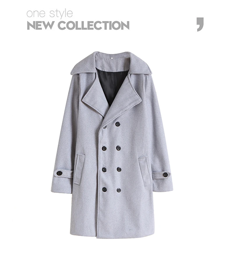 Mens Double Breasted Trench Coat Wool Blend 2025 Autumn Winter Solid Casual Slim Fit Long Jacket Wool Coat Fashion Mens Clothing
