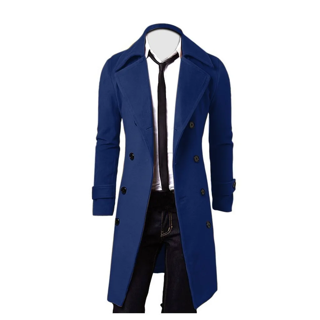 Mens Double Breasted Trench Coat Wool Blend 2025 Autumn Winter Solid Casual Slim Fit Long Jacket Wool Coat Fashion Mens Clothing