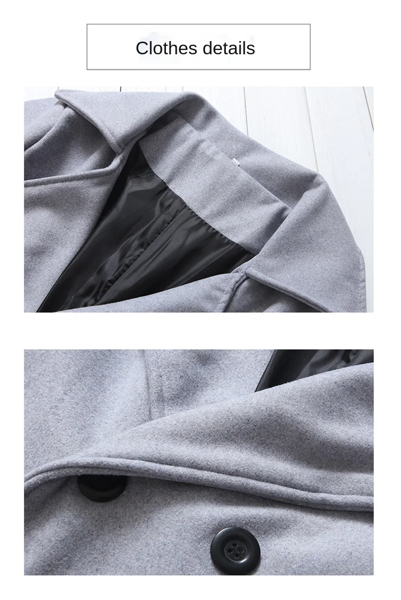 Mens Double Breasted Trench Coat Wool Blend 2025 Autumn Winter Solid Casual Slim Fit Long Jacket Wool Coat Fashion Mens Clothing