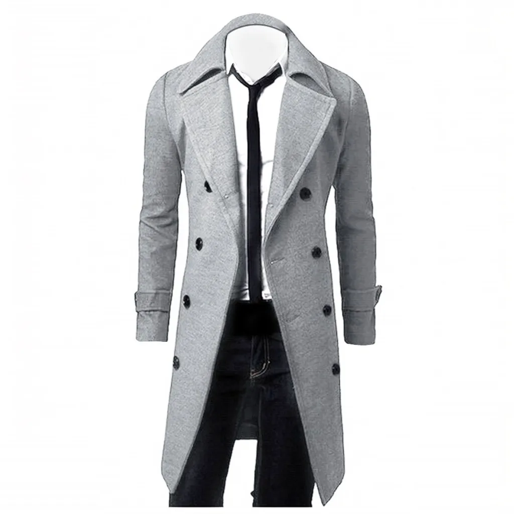 Mens Double Breasted Trench Coat Wool Blend 2025 Autumn Winter Solid Casual Slim Fit Long Jacket Wool Coat Fashion Mens Clothing
