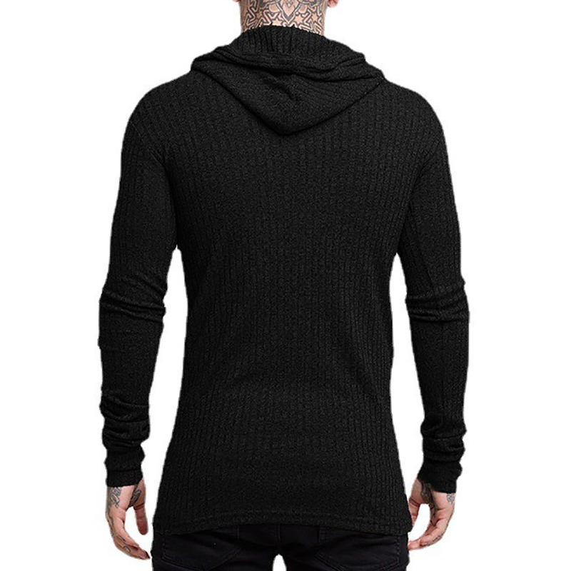 New Fashion Spring Autumn Hooded Sweaters Men Thin Knitted Gym Clothing Slim Fit Pullover Man Classic Ribbed Knit Hoodie Jumper