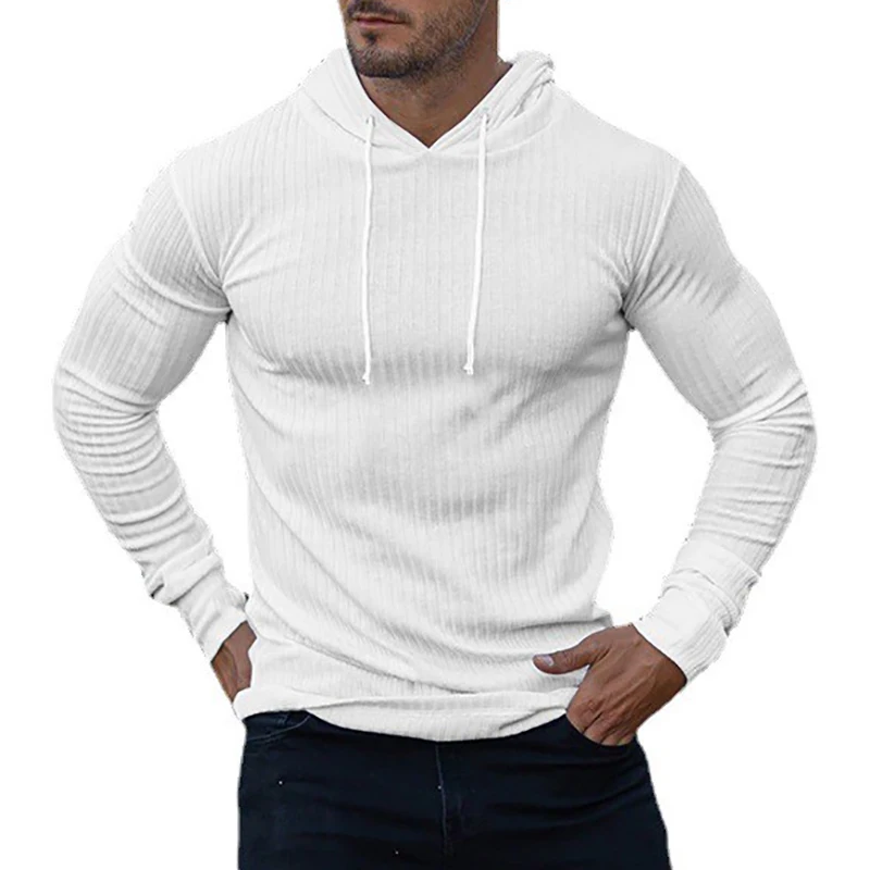 New Fashion Spring Autumn Hooded Sweaters Men Thin Knitted Gym Clothing Slim Fit Pullover Man Classic Ribbed Knit Hoodie Jumper