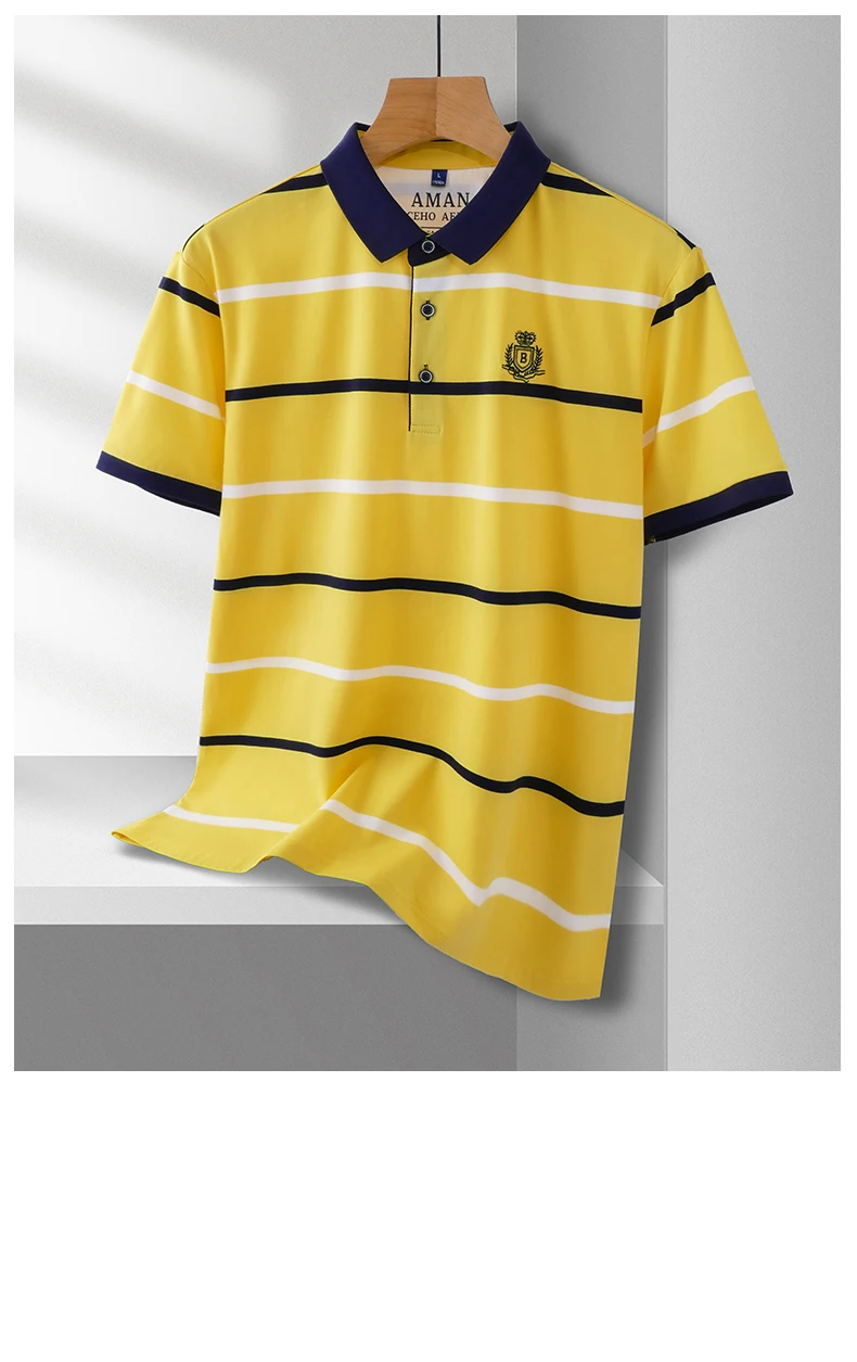 Fashion striped short sleeve men polo shirt summer trend brand letter embroidery design business casual breathable Paul T-shirt