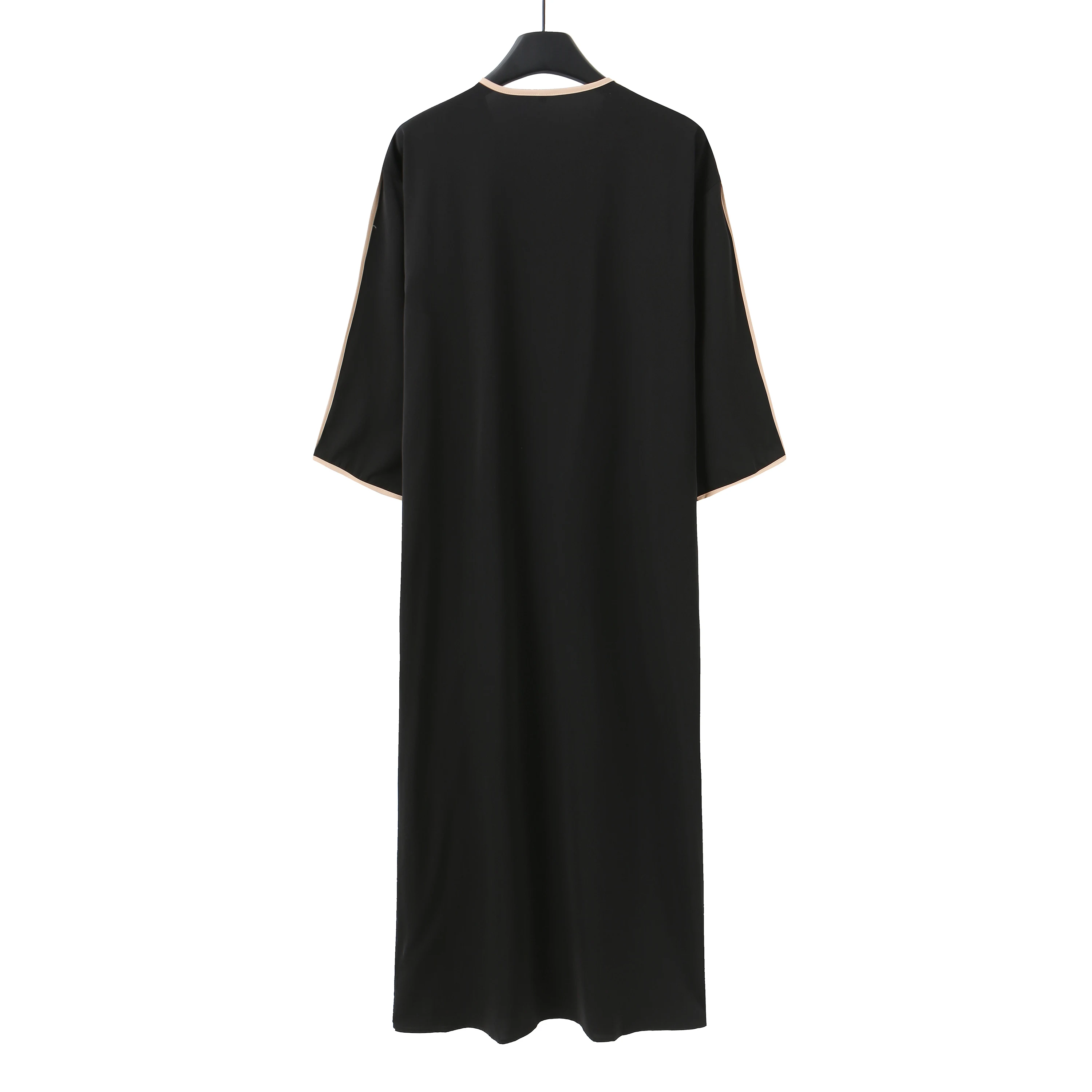 Summer 2025 Kaftan Muslim Men's Short Sleeve Embroidered Loose Casual Robe Breathable Islamic Abaya for Men