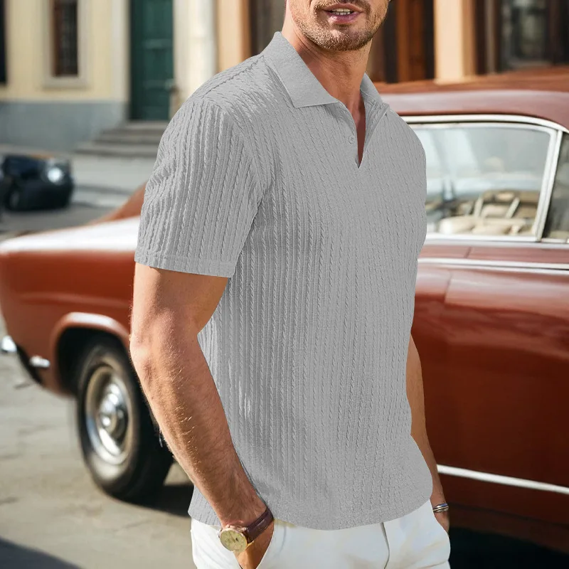 European and American Summer Men's Casual Loose Knit Jacquard In-Stock Buttoned Short-Sleeve Polo Shirt for Men