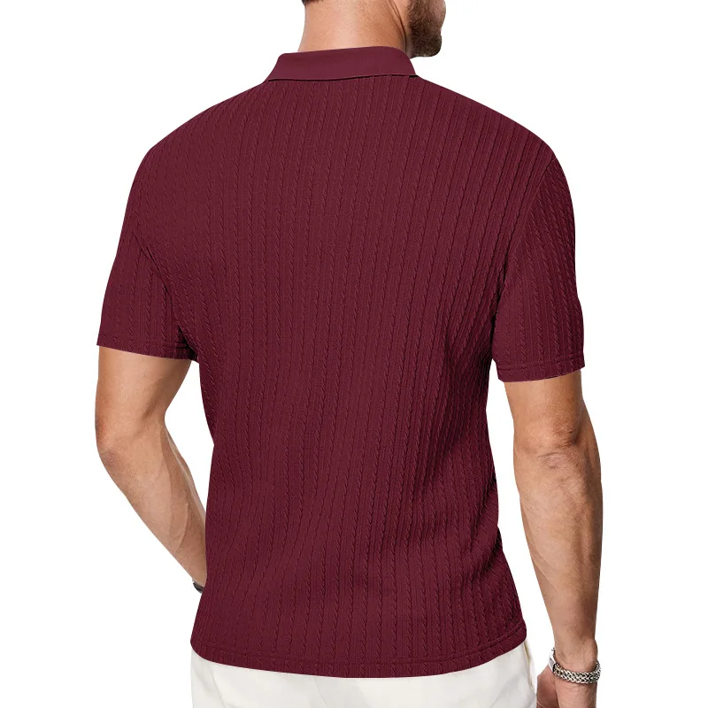 European and American Summer Men's Casual Loose Knit Jacquard In-Stock Buttoned Short-Sleeve Polo Shirt for Men