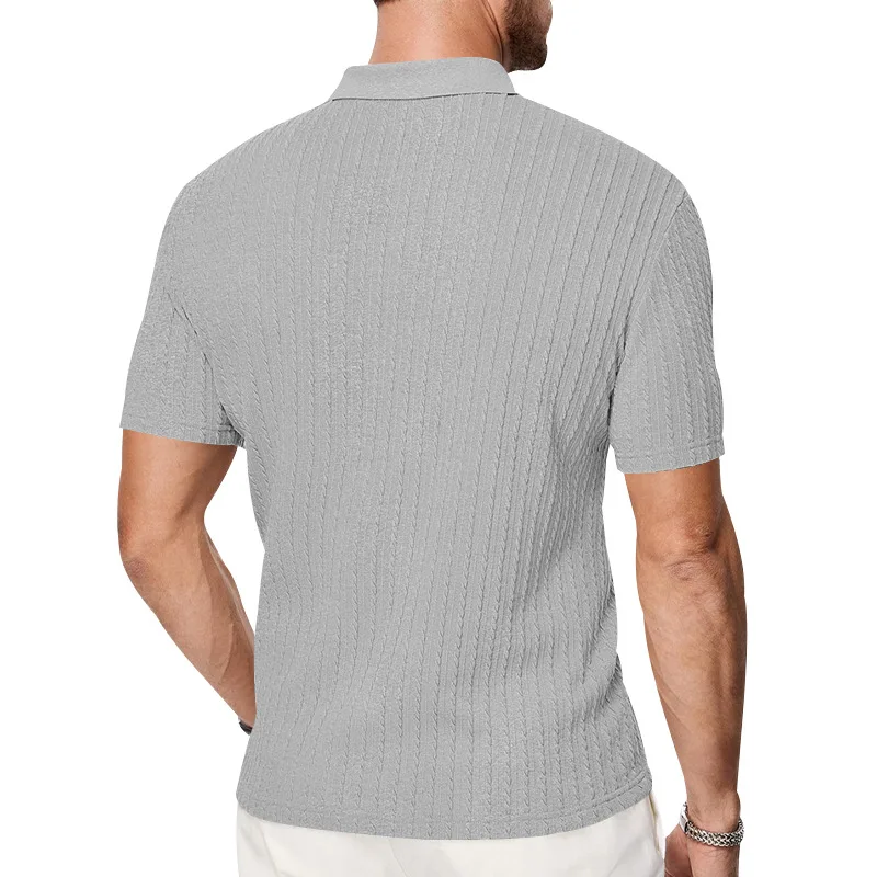 European and American Summer Men's Casual Loose Knit Jacquard In-Stock Buttoned Short-Sleeve Polo Shirt for Men