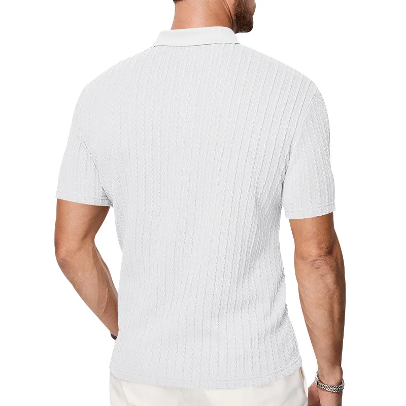 European and American Summer Men's Casual Loose Knit Jacquard In-Stock Buttoned Short-Sleeve Polo Shirt for Men