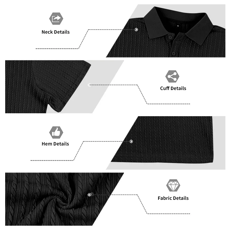 European and American Summer Men's Casual Loose Knit Jacquard In-Stock Buttoned Short-Sleeve Polo Shirt for Men