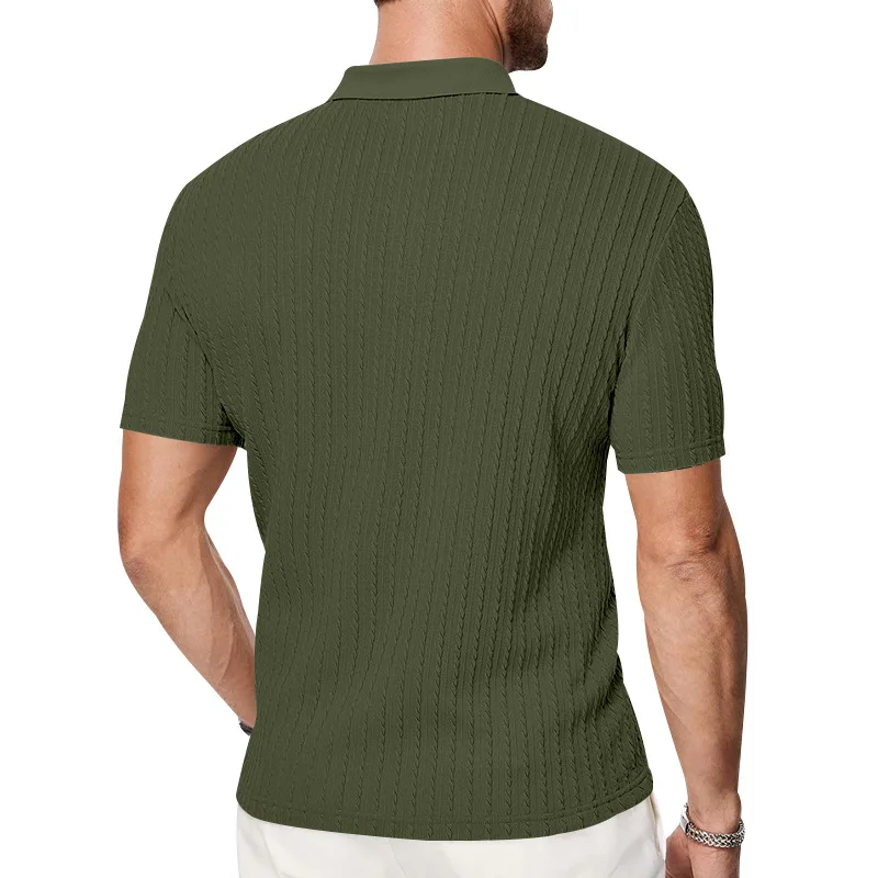 European and American Summer Men's Casual Loose Knit Jacquard In-Stock Buttoned Short-Sleeve Polo Shirt for Men