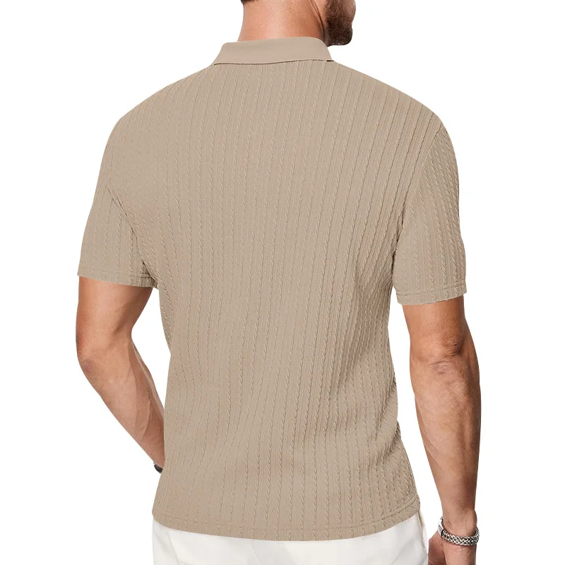 European and American Summer Men's Casual Loose Knit Jacquard In-Stock Buttoned Short-Sleeve Polo Shirt for Men