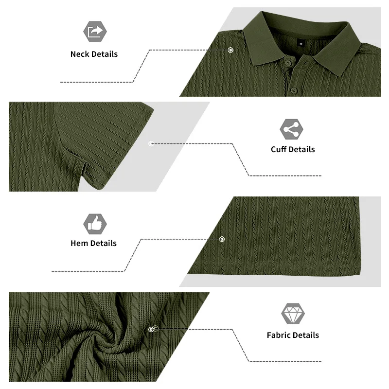 European and American Summer Men's Casual Loose Knit Jacquard In-Stock Buttoned Short-Sleeve Polo Shirt for Men