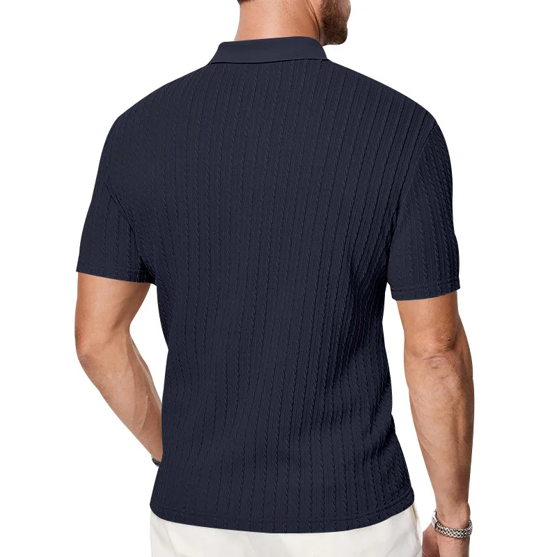 European and American Summer Men's Casual Loose Knit Jacquard In-Stock Buttoned Short-Sleeve Polo Shirt for Men