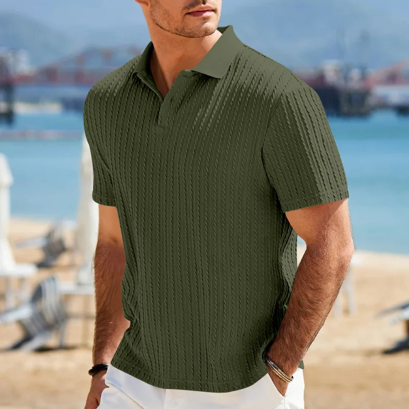 European and American Summer Men's Casual Loose Knit Jacquard In-Stock Buttoned Short-Sleeve Polo Shirt for Men