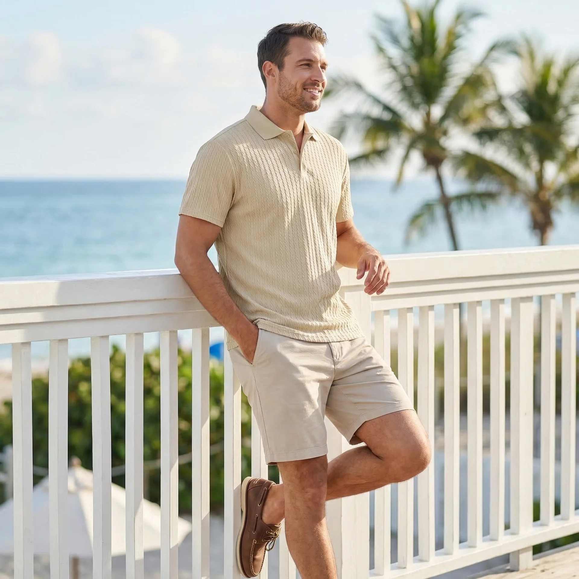 European and American Summer Men's Casual Loose Knit Jacquard In-Stock Buttoned Short-Sleeve Polo Shirt for Men