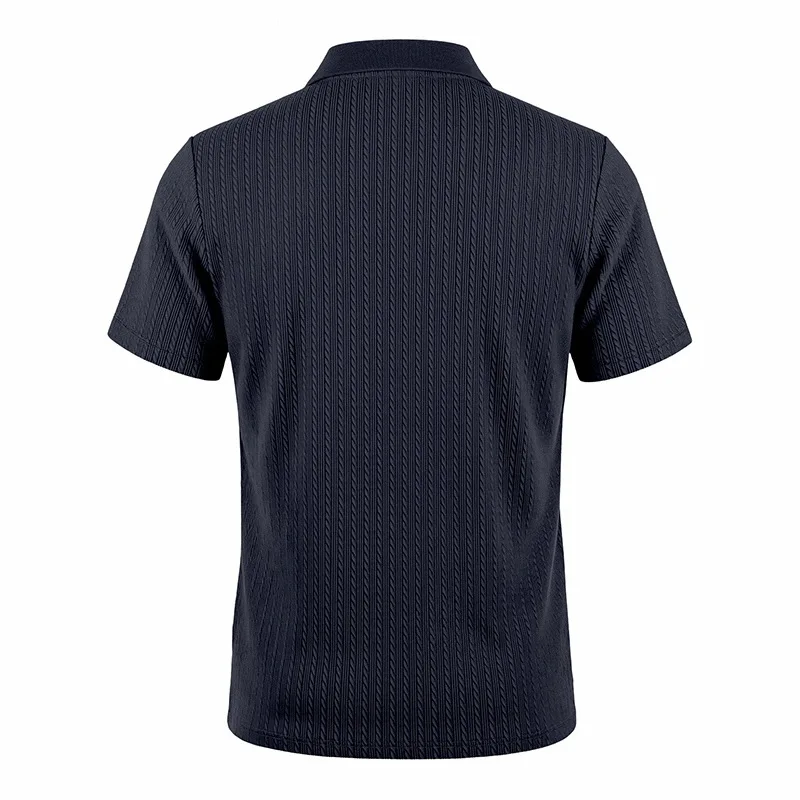 European and American Summer Men's Casual Loose Knit Jacquard In-Stock Buttoned Short-Sleeve Polo Shirt for Men