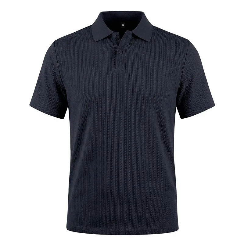 European and American Summer Men's Casual Loose Knit Jacquard In-Stock Buttoned Short-Sleeve Polo Shirt for Men