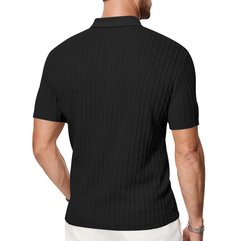 European and American Summer Men's Casual Loose Knit Jacquard In-Stock Buttoned Short-Sleeve Polo Shirt for Men