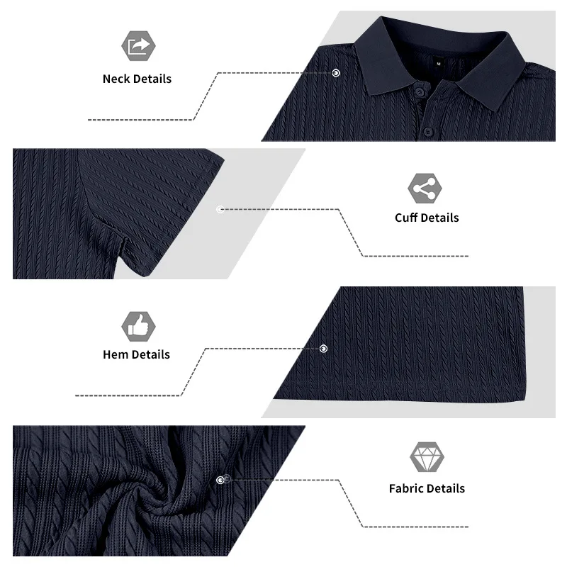 European and American Summer Men's Casual Loose Knit Jacquard In-Stock Buttoned Short-Sleeve Polo Shirt for Men
