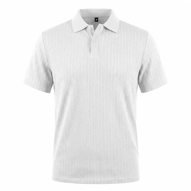 European and American Summer Men's Casual Loose Knit Jacquard In-Stock Buttoned Short-Sleeve Polo Shirt for Men
