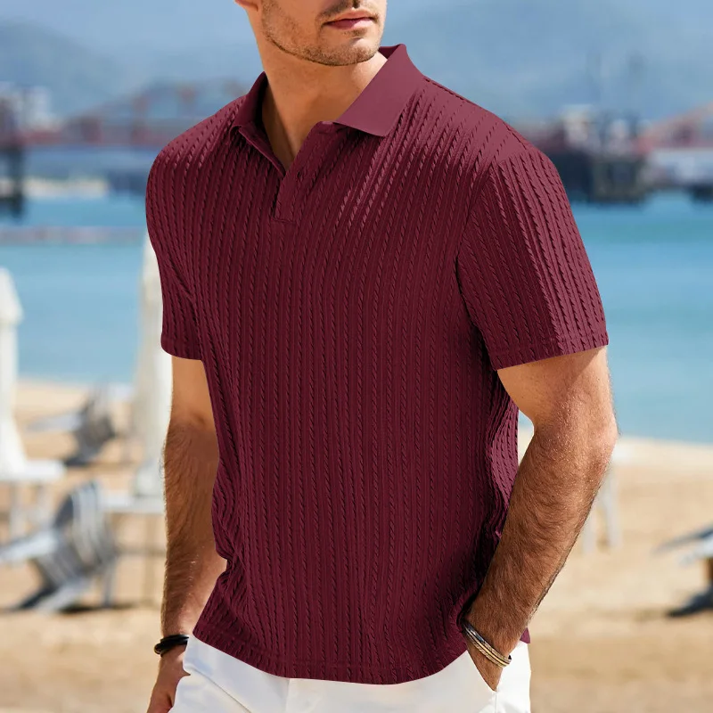 European and American Summer Men's Casual Loose Knit Jacquard In-Stock Buttoned Short-Sleeve Polo Shirt for Men