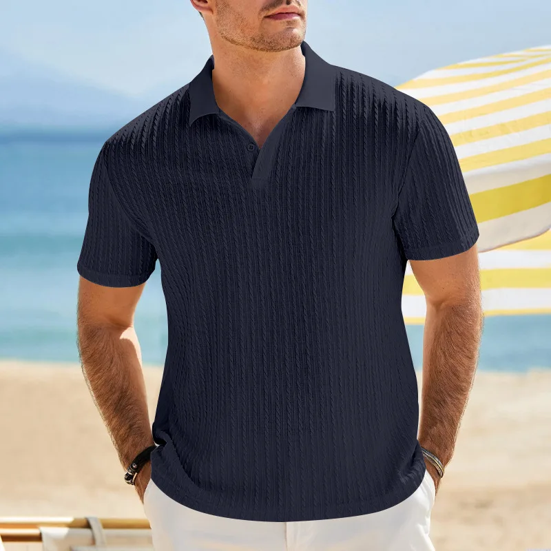European and American Summer Men's Casual Loose Knit Jacquard In-Stock Buttoned Short-Sleeve Polo Shirt for Men