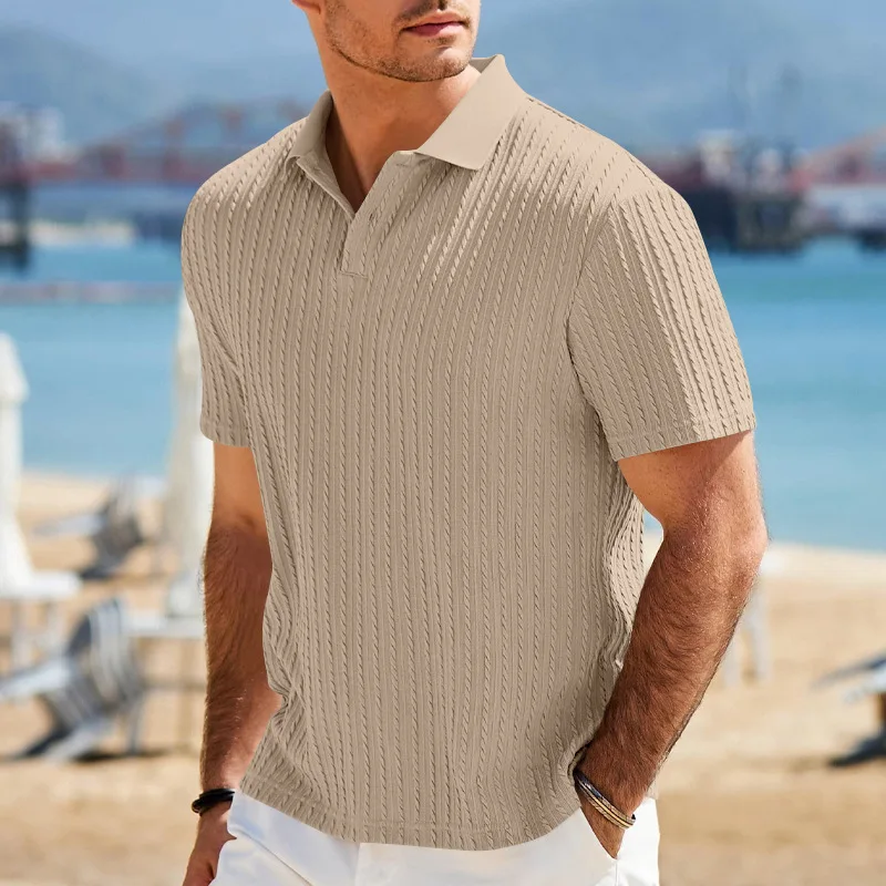 European and American Summer Men's Casual Loose Knit Jacquard In-Stock Buttoned Short-Sleeve Polo Shirt for Men